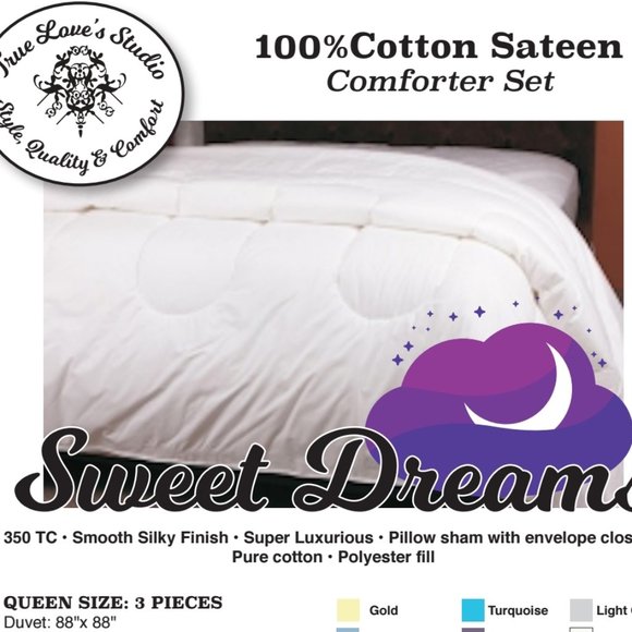 100% Cotton True Love Sateen Duvet or Comforter, size Queen - Picture 2 of 2